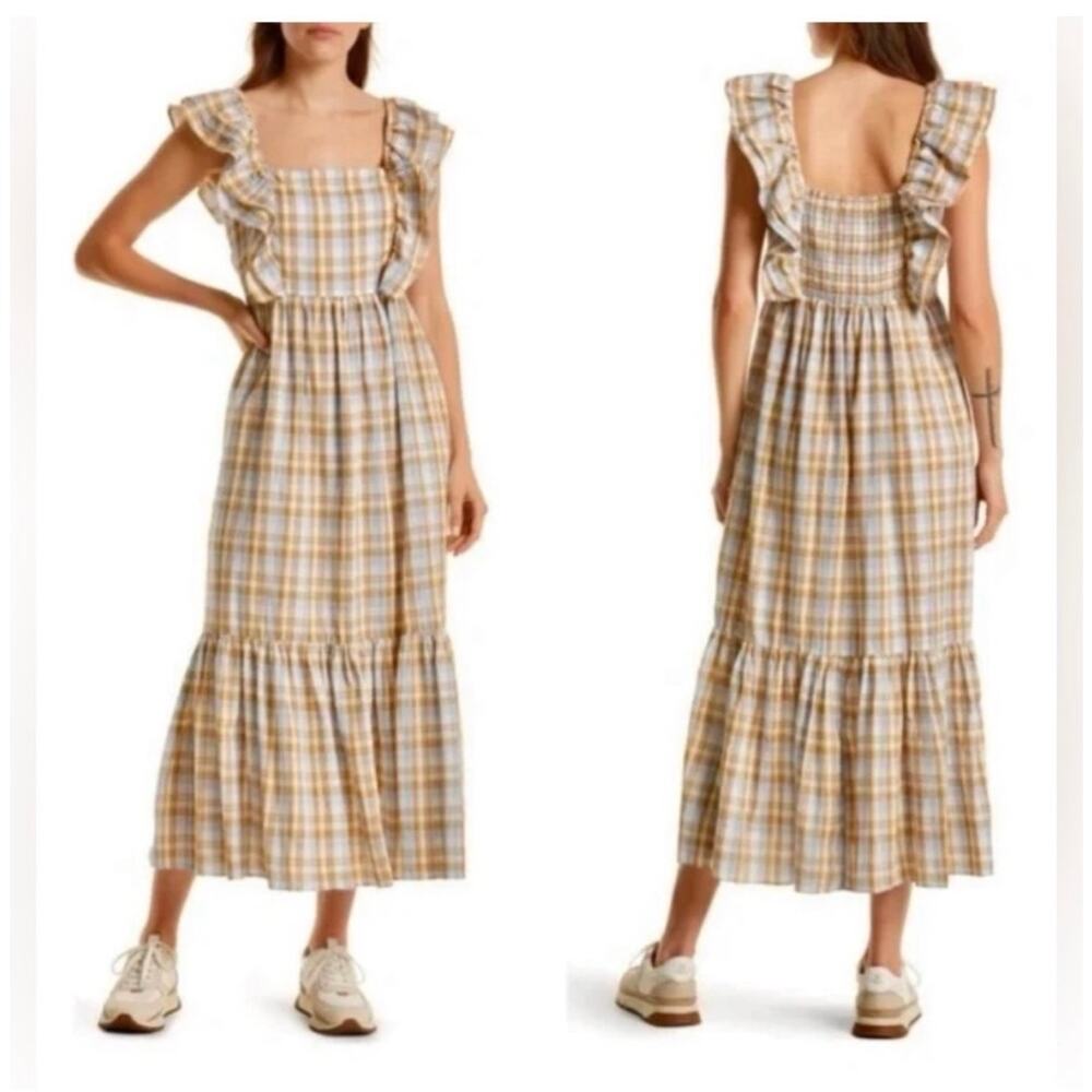 Madewell Ruffle-Sleeve Tiered Midi Dress Square Neck SZ 0